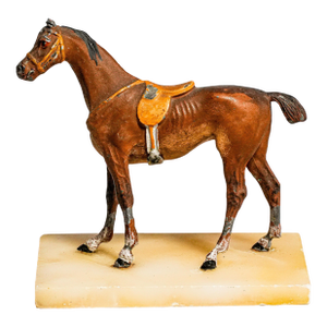 Charming Miniature Antique Austrian Cold Painted Cast Metal Horse Sculpture Statue Marble Base Equestrian Home Decor