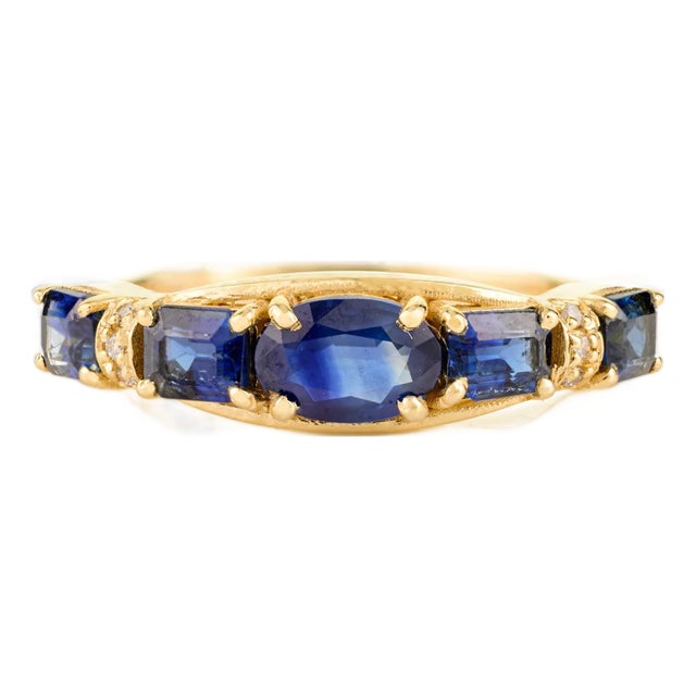 Victorian Revival Blue Sapphire 14k Gold Band Size 6.5 For Sale
