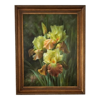 Stunning Iris Art in a Classic Wooden Frame For Sale