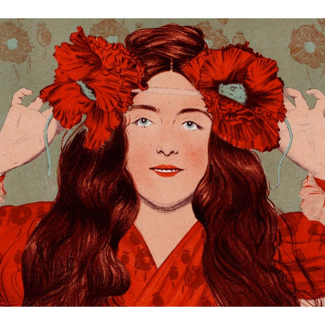 Gaston Darbour, Jeune Fille aux Coquelicots, 1897, Lithograph on Paper For Sale - Image 3 of 10
