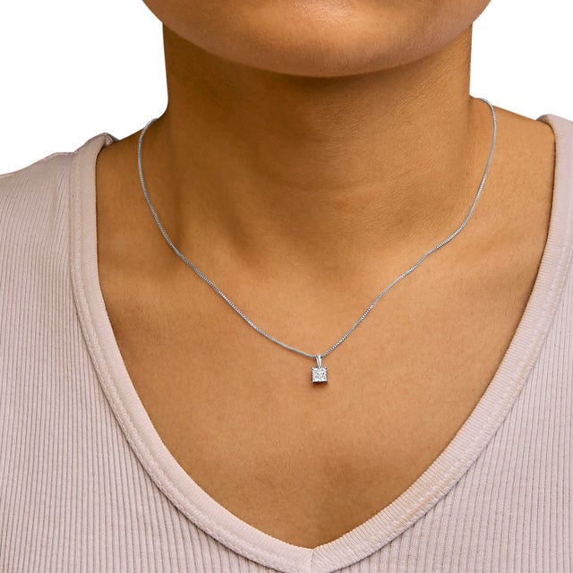 Haus of Brilliance Sterling Silver 1/4 Cttw Princess Cut Diamond 4 Stone Pendant Necklace For Sale - Image 4 of 5