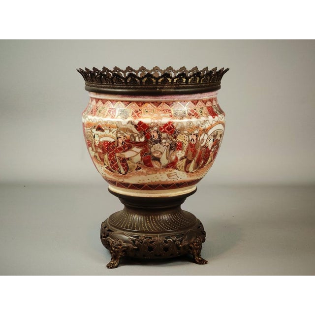 Antique Japanese Satsuma Jardiniere Vase with Bronze Mounts, 1800s For Sale - Image 9 of 11