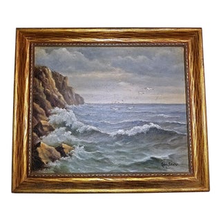 Seaside Breaking Waves, 1950s Painting, Edmund Schultz For Sale