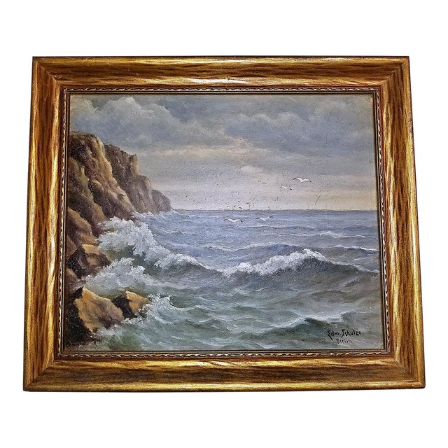 Seaside Breaking Waves, 1950s Painting, Edmund Schultz For Sale