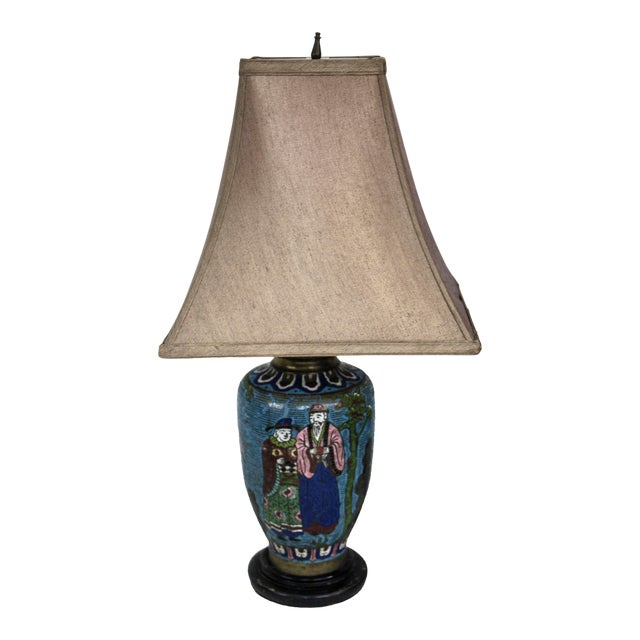 Vintage Cloisonne Lamp With Shade For Sale