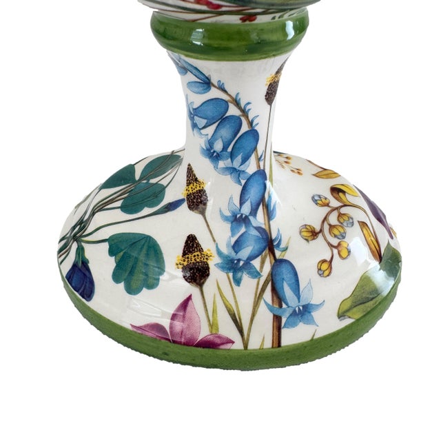 1980s Italian Botanical Painted Ceramic Urn Table Lamp With Lion Masks & Turquoise Finial Neoclassical For Sale - Image 12 of 14