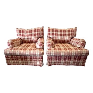 Set of 2 Attributed to Baker Furniture Oversized Club Chairs in Mornas Plaid by Brunschwig & Fils For Sale