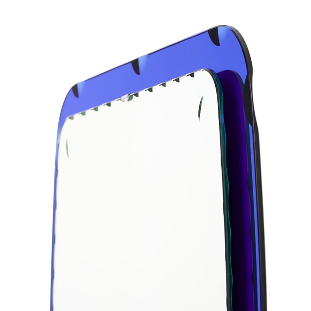 Blue French Vintage Scalloped Mirror, Blue, Circa 1970 For Sale - Image 8 of 9