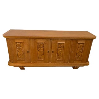 Ash Sideboard with Carved Panels, 1930s For Sale
