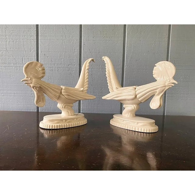 Early 20th Century Pair of Early 20th Century Japanese White Glazed Rooster Figures For Sale - Image 5 of 6