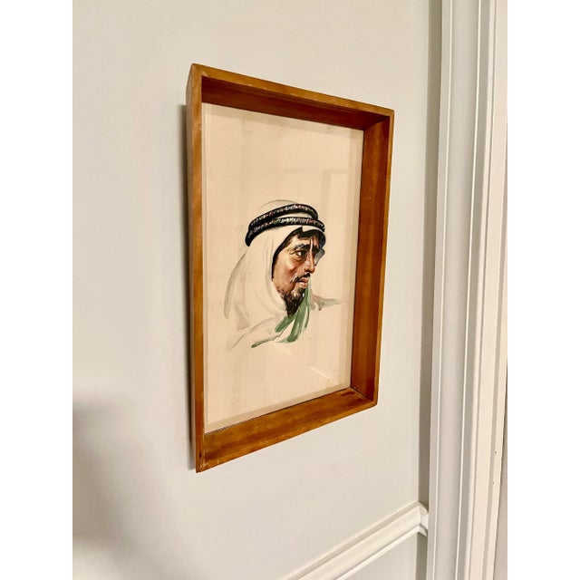 White 1960’s Mixed Media Portrait of a Traditional Middle-Eastern Man For Sale - Image 8 of 8
