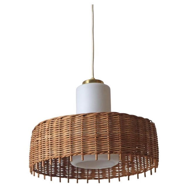 Pedant Lamp in Opal Glass with Braided Rattan from Doria, Germany, 1960s For Sale - Image 12 of 12