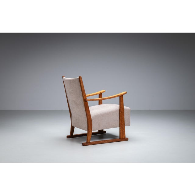 1940s Oak Armchair with Curved Armrests, 1940s For Sale - Image 5 of 17