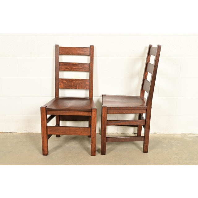 Stickley Brothers Antique Mission Oak Arts & Crafts Ladder Back Dining Chairs, Newly Refinished For Sale - Image 9 of 11