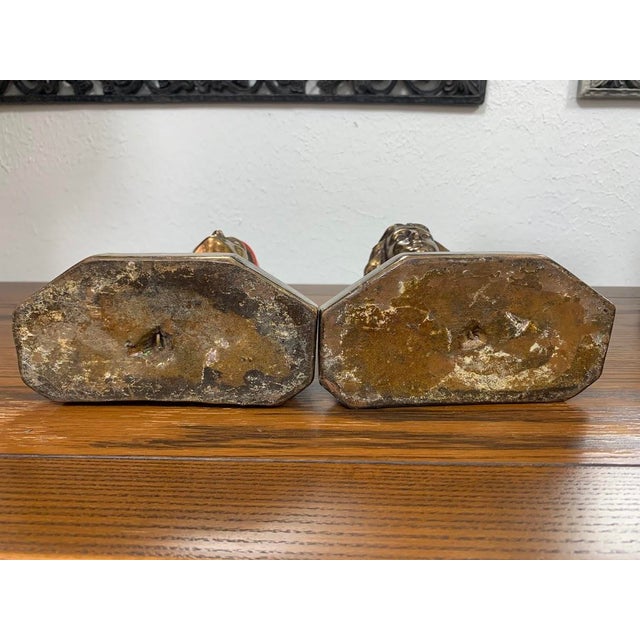 1930s Antique Art Nouveau Dante & Beatrice Figural Bronze Bookends – Heavy Painted Bust Pair For Sale - Image 5 of 6
