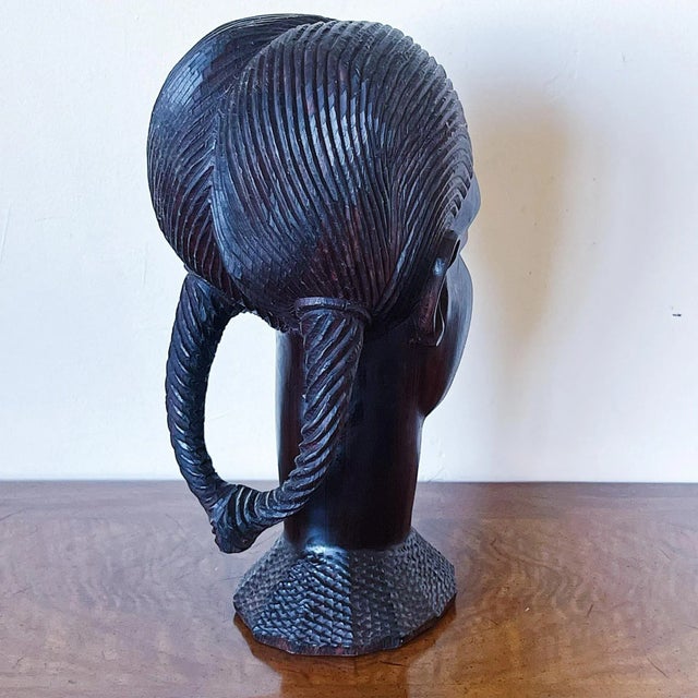 Early 20th Century Early 20th Century Large Hand-Carved Bust of African Woman in Wood For Sale - Image 5 of 10
