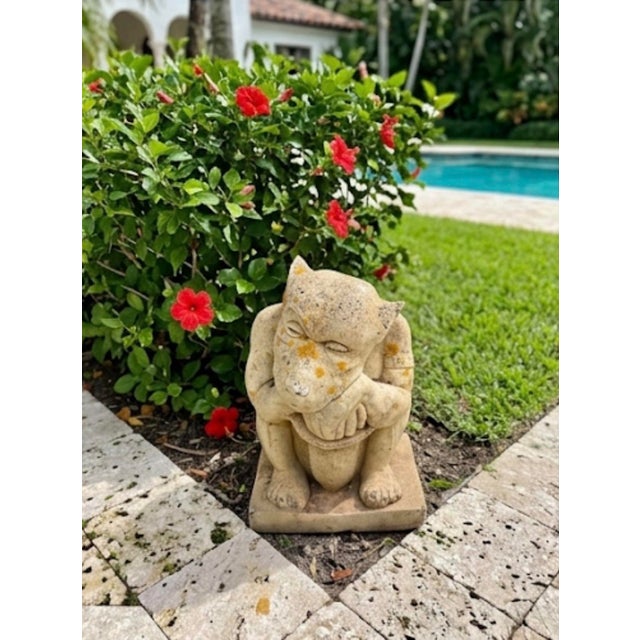 Vintage Cast Stone Crouching Gargoyle Garden Statue For Sale - Image 11 of 12