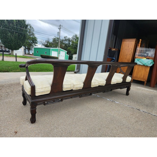 1960s Vintage 1960's Chinoiserie Custom Wood Sofa For Sale - Image 5 of 10