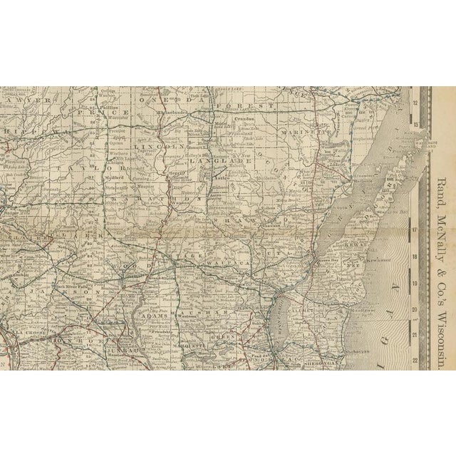 Paper Antique Map of Wisconsin The Badger State with Railroads and Counties, 1888 For Sale - Image 7 of 10