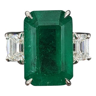 10.43 Ct Gia Certified Zambian Emerald & Diamond Ring Size 7 For Sale