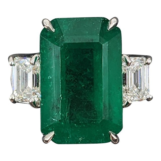 10.43 Ct Gia Certified Zambian Emerald & Diamond Ring Size 7 For Sale
