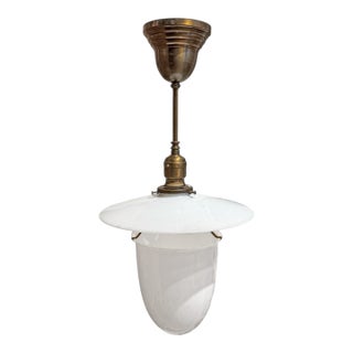 Early 20th Century American Milk Glass Pendant Light Fixture For Sale