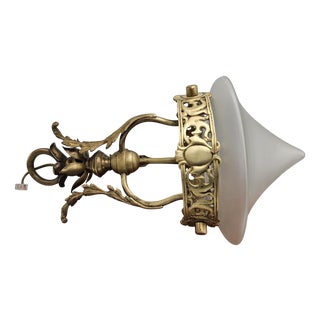 Art Nouveau Brass and Glass Chandelier, 1890s For Sale