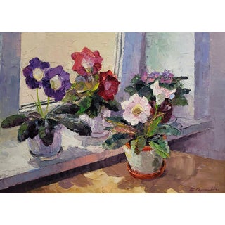 Оil Painting Gloxinia in a Vase Boris Serdyuk For Sale