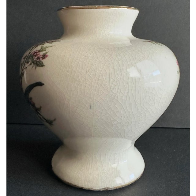 Vintage 1900s Chinoiserie Bird & Pink Flowering Bush Round Porcelain Vase For Sale - Image 11 of 12