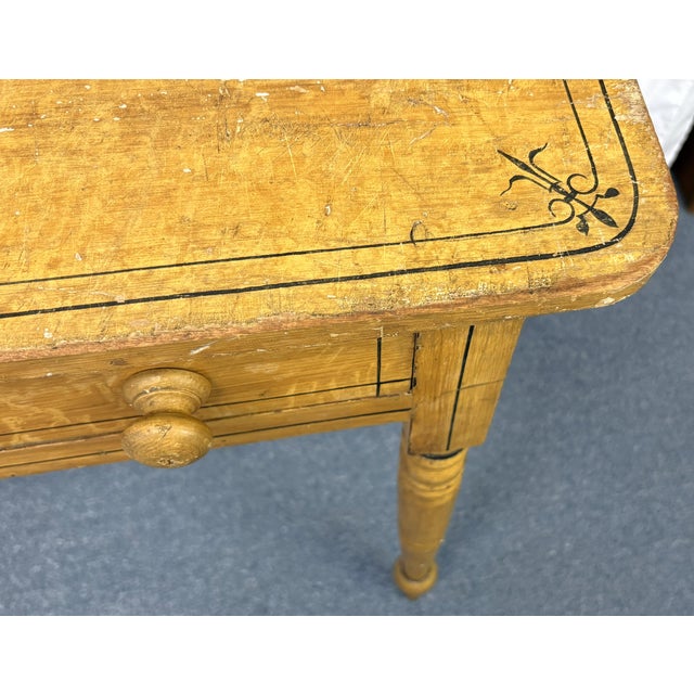 Wood Primitive Farmhouse Handmade and Painted Pine Table With Drawer For Sale - Image 7 of 18