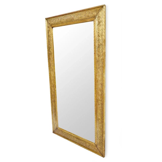 Beautiful vintage Moroccan brass work mirror with hand cut leaf scroll pattern design. Solid wood backing. Each mirror may...