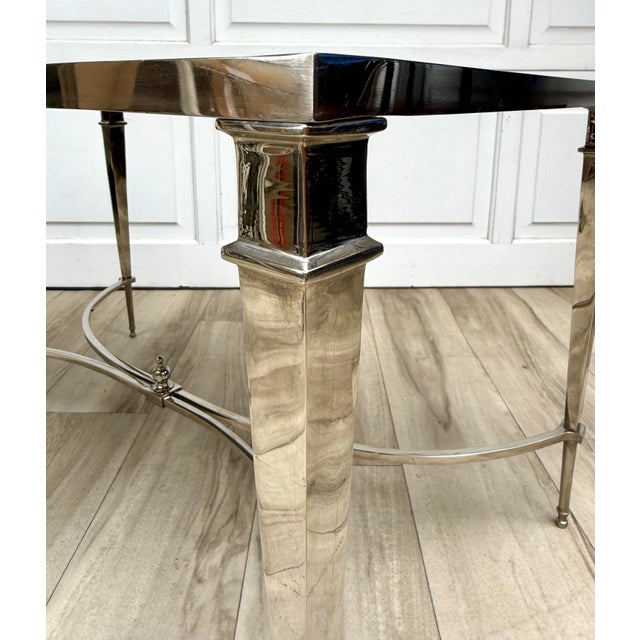 Late 20th Century Vintage Neoclassical Maison Jansen Style Mirrored & Polished Steel Coffee Table For Sale - Image 5 of 14