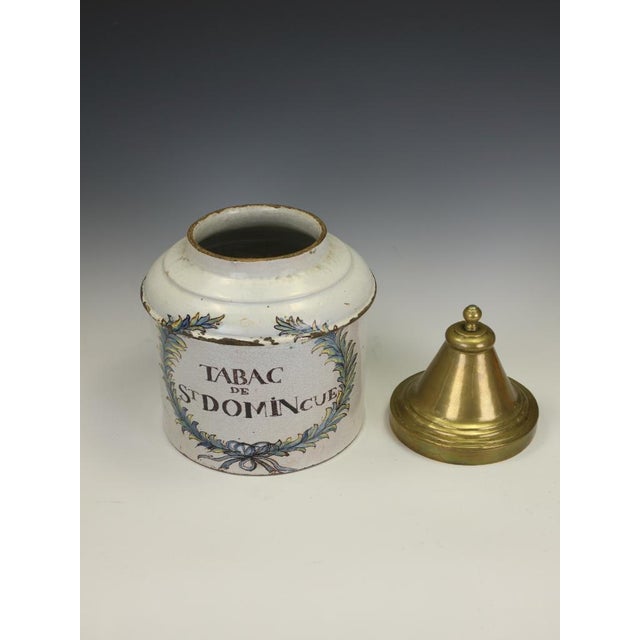 19th Century French Faience Blue and White Ceramic Tabac Tobacco Jar, 1870 For Sale - Image 3 of 18