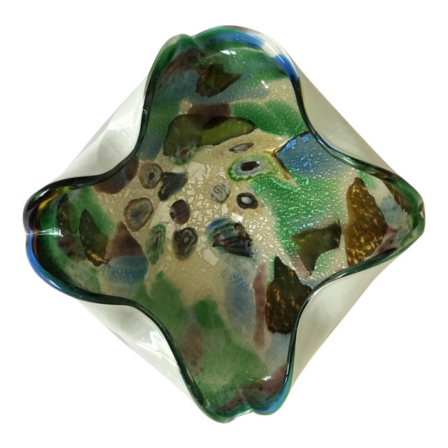 Silver Flecked Murano Glass Dish Bowl Catchall For Sale