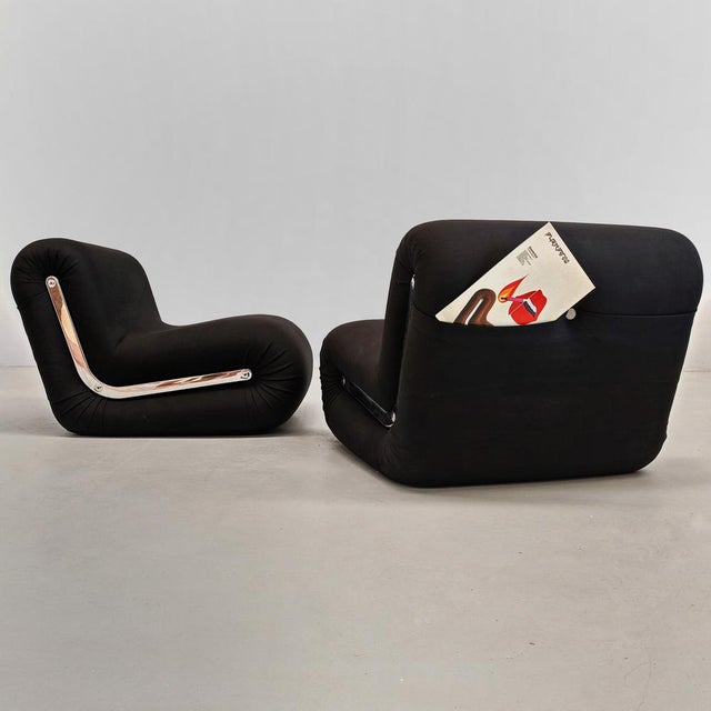Boomerang Armchairs in Black Stretch Fabric by Rodolfo Bonetto for Flexform, 1970s, Set of 2 For Sale - Image 4 of 18