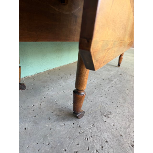 Early Early American Drop Leaf Colonial Table From 1700s or 1800s. Turned Legs and Original Wood Casters, Good as Console or Kitchen Island or Dining. For Sale In Phoenix - Image 6 of 8