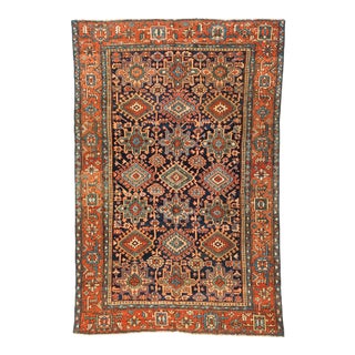 1920s Persian Red Green Navy Geometric Tribal Karaja Rug For Sale
