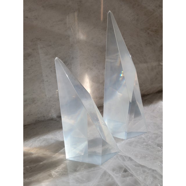 1970s Vintage Mid-Century Tall Lucite Sculptural Objects / Bookends - A Pair For Sale - Image 5 of 10