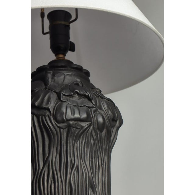 1920s Art Nouveau Table Lamp in Black Terracotta with Poppy Decor from L. Hjort, Denmark, 1920s For Sale - Image 5 of 15