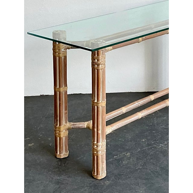 Vintage Bundled Rattan Console Table After McGuire For Sale In West Palm - Image 6 of 12
