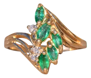 The Bee Cave: Contemporary Yellow Gold Emerald and Diamond Cocktail Ring