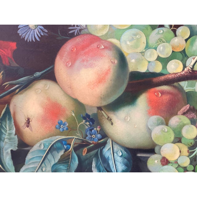 Angelo Granati, Floral Still Life with Fruit, Oil on Canvas, Framed For Sale - Image 6 of 12
