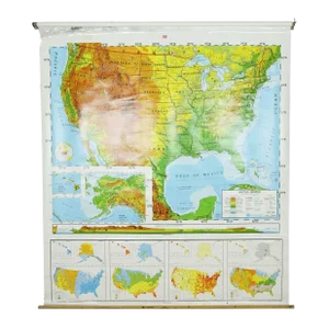 Mid 20th Century Nystrom World the United States Landform Roll Up Map