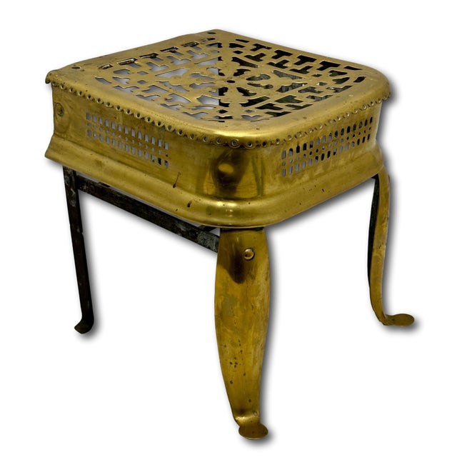 English Large Antique Hand Wrought Iron & Solid Brass Fireplace - Hearth Kettle & Warming Trivet Stand - Circa Early 19th Century For Sale - Image 3 of 18