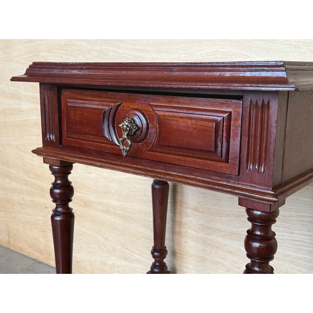 Brown 1900-1909 Pair of Spanish Nightstands With One Drawer and Low Shelve and Lentil Legs For Sale - Image 8 of 12