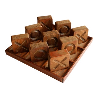 Vintage Wooden Tic Tac Toe Set For Sale