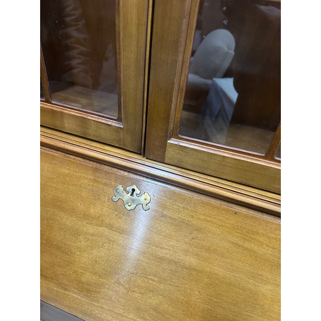 Brown 20th Century Vintage Maple Slant Front Secretary Desk With Bookcase For Sale - Image 8 of 13