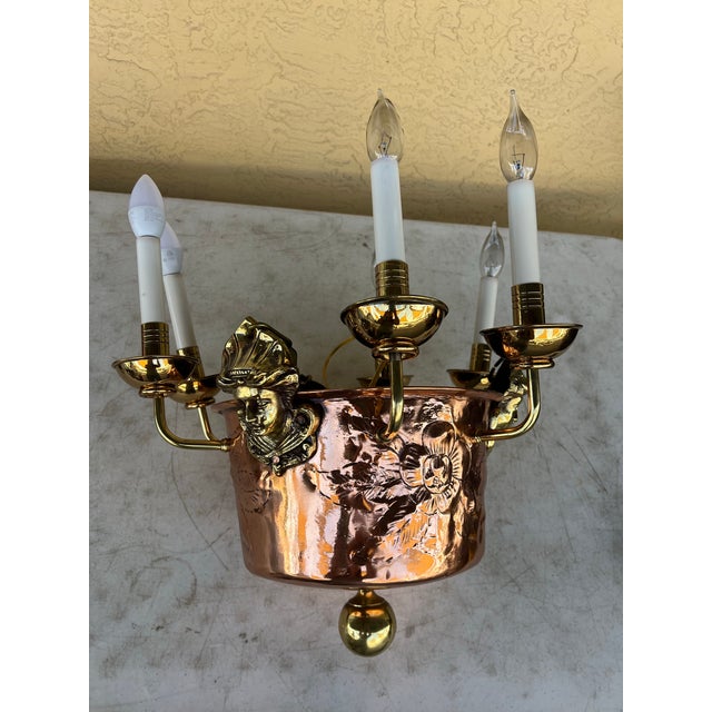 Mid-Century Modern Mid 20th Century Hanging Copper Pot 6 Light Chandelier For Sale - Image 3 of 10