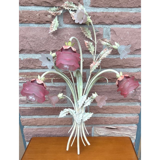 Italian Florentine Metal and Glass Wall Lamp, 1950s For Sale - Image 9 of 9