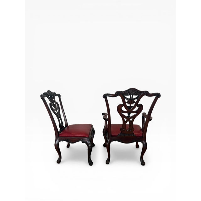 Chippendale Set of Six Henredon Chippendale-Style Dining Chairs With Red Leather For Sale - Image 3 of 16